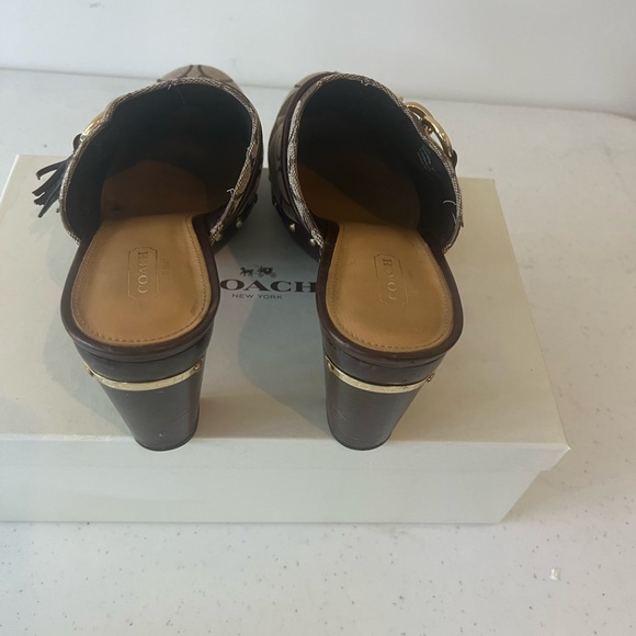 Coach Brown Mule Clogs with Signature Pattern 3 inch heel - Picture 3 of 6